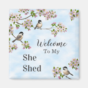 Aimant Chickadees & Apple Blossoms She Shed Personalize
