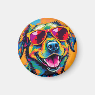 Aimant Chien Abstrait Coloré avec des Lunettes de Soleil