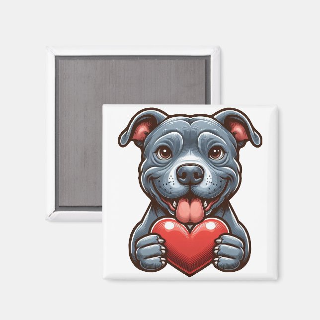 Aimant Chien adorable embrassant un cœur avec une express (Recto/Verso)