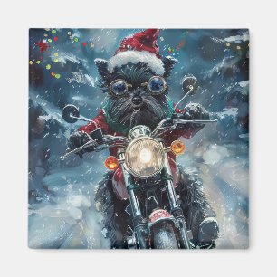 Aimant Chien Affenpinscher à cheval sur une moto de Noël