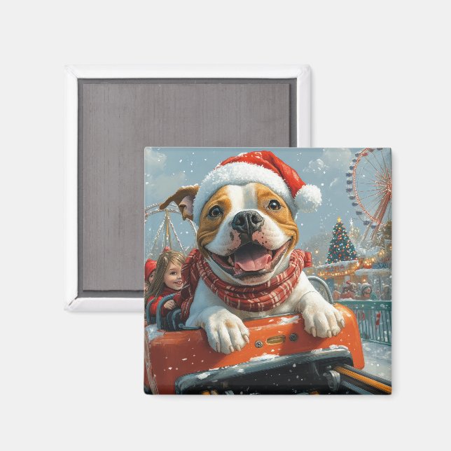 Aimant Chien American Staffordshire Noël (Recto/Verso)