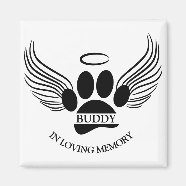 Aimant Chien Animal Angel Wings Memorial Nom personnalisé (Devant)