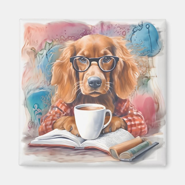 Aimant Chien avec une coupe de chocolat chaud (Devant)