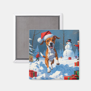 Aimant Chien Basenji Jouant dans la Scène hivernale de Ne