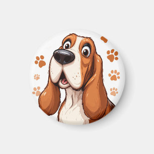 Aimant Chien Basset Joyeux avec Empreintes de Pattes Oran