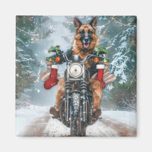 Aimant Chien berger allemand à moto Noël 