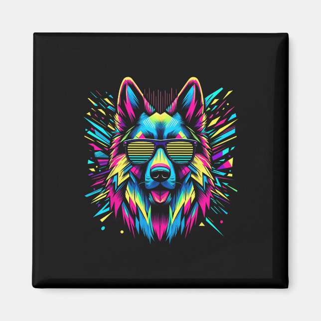 Aimant Chien berger allemand cool Style Art Abstrait Chri (Devant)