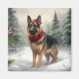 Aimant Chien berger allemand dans la neige de Noël