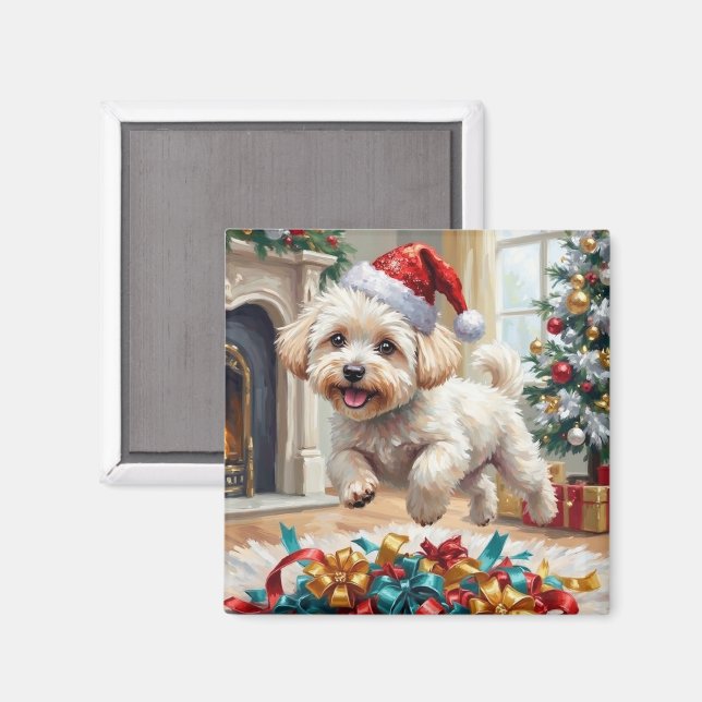 Aimant Chien Bichon Frise Fluffy Noël Joyeux (Recto/Verso)
