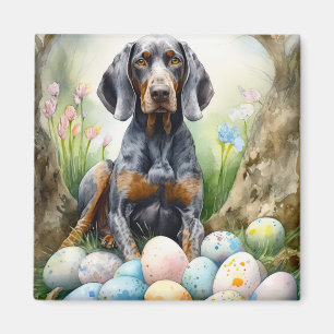 Aimant Chien Bluetick Coonhound avec fête des œufs de Pâq