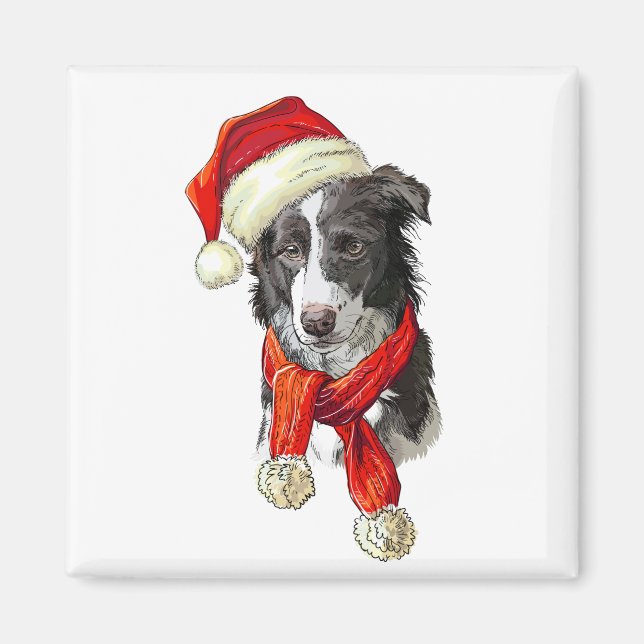 Aimant Chien Border Collie de Noël (Devant)