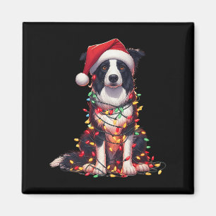 Aimant Chien Border Collie Lumières de Noël Chapeau de Pè