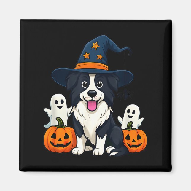 Aimant Chien Border Collie Noir Et Blanc Fantômes Hallowe (Devant)