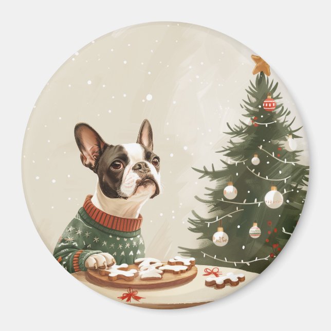 Aimant Chien Boston Terrier de Noël (Devant)