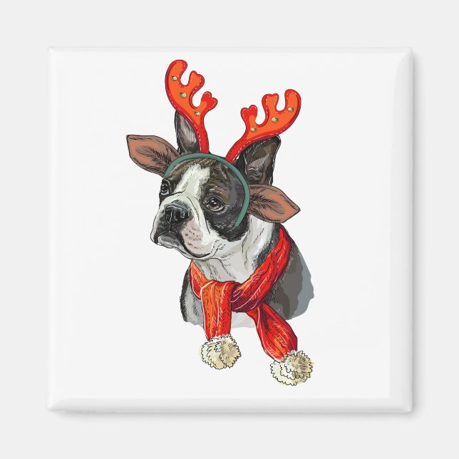 Aimant Chien Boston terrier de Noël (Devant)