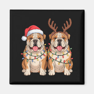 Aimant Chien bouledogue anglais Noël chapeau de Père Noël