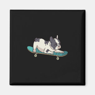 Aimant Chien Bouledogue Français en Skateboard