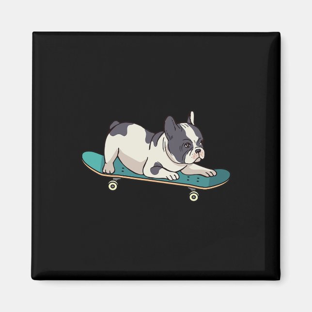Aimant Chien Bouledogue Français Skateboard Planche à rou (Devant)