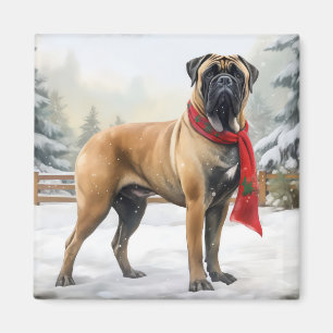 Aimant Chien Bouledogue Mastiff dans la neige de Noël