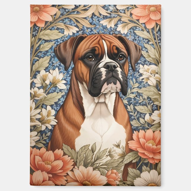 Aimant Chien Boxer Élégant Inspiré de William Morris  (Recto)
