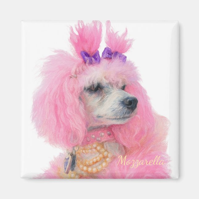 Aimant chien caniche rose, décoration chien canich (Devant)