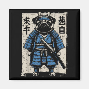 Aimant Chien Carlin Samurai Funny Japonais Guerrier Art H