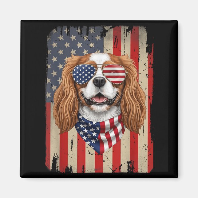 Aimant Chien Cavalier King Charles Spaniel 4 Juillet (Devant)