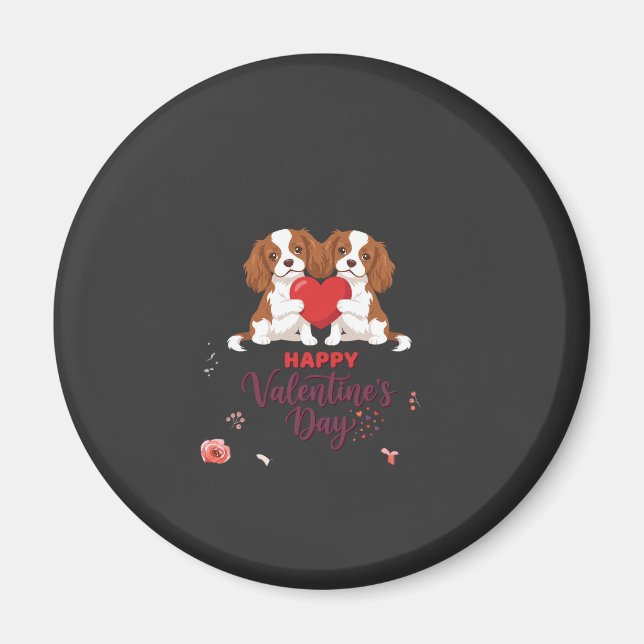 Aimant Chien Cavalier King Jour de la Saint-Valentin Flor (Devant)