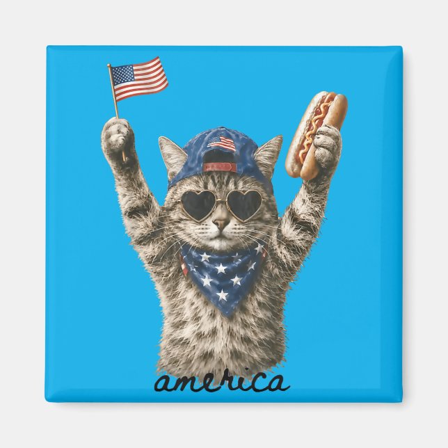 Aimant Chien chaud de chat patriotique d'Amérique (Devant)