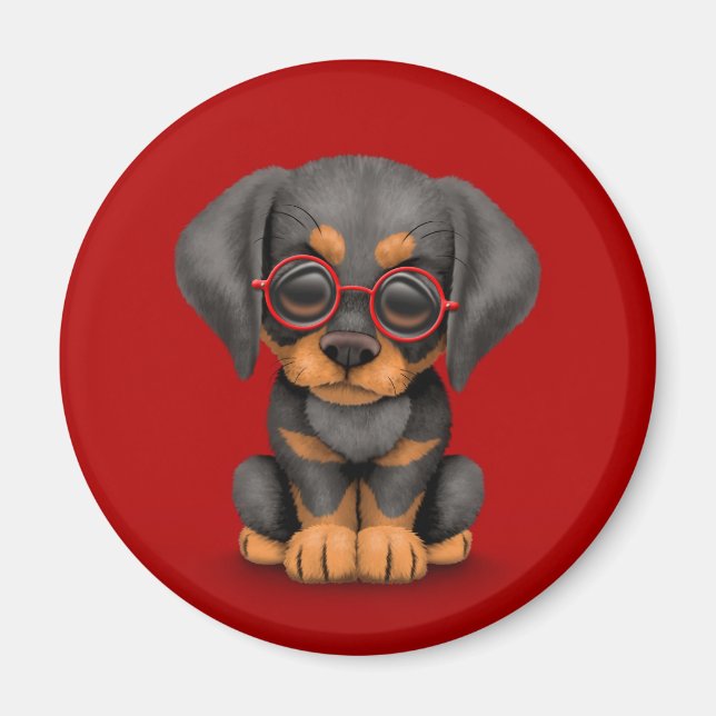 Aimant Chien chiot de Doberman avec lunettes de lecture,  (Devant)