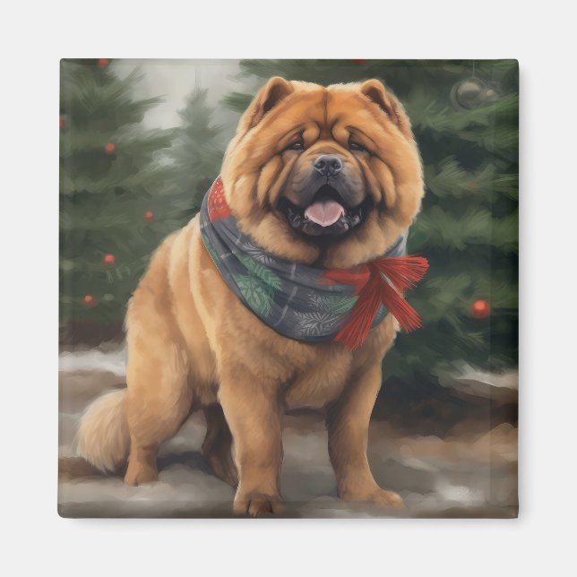 Aimant Chien Chow Chow dans la neige Noël (Devant)