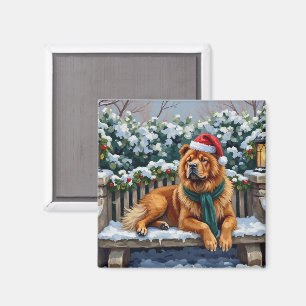 Aimant Chien Chow Chow Jardin d'Hiver Serein Art de Noël