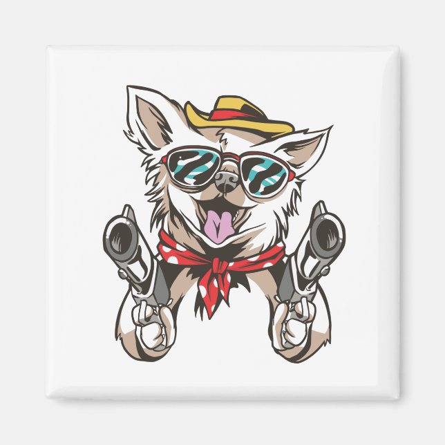 Aimant Chien Cowboy Drôle (Devant)