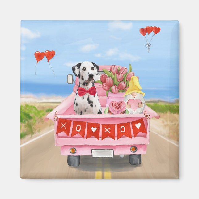Aimant Chien dalmate Saint Valentin Coeurs de Camion (Devant)