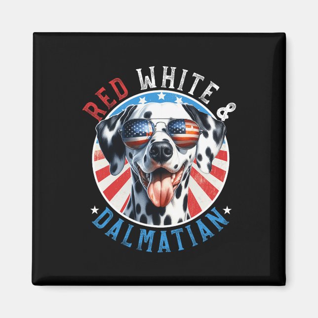 Aimant Chien Dalmatien 4 juillet Blanc Rouge Et Amateurs  (Devant)