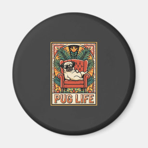 Aimant Chien d'art populaire rétro Pug Life