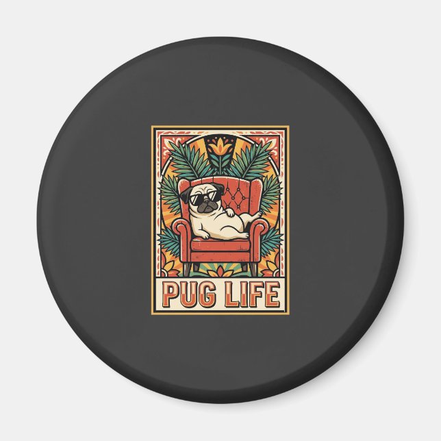 Aimant Chien d'art populaire rétro Pug Life (Devant)