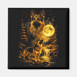 Aimant Chien de berger allemand Nuit au clair de lune Art