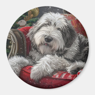 Aimant Chien de berger anglais ancien Noël Festif