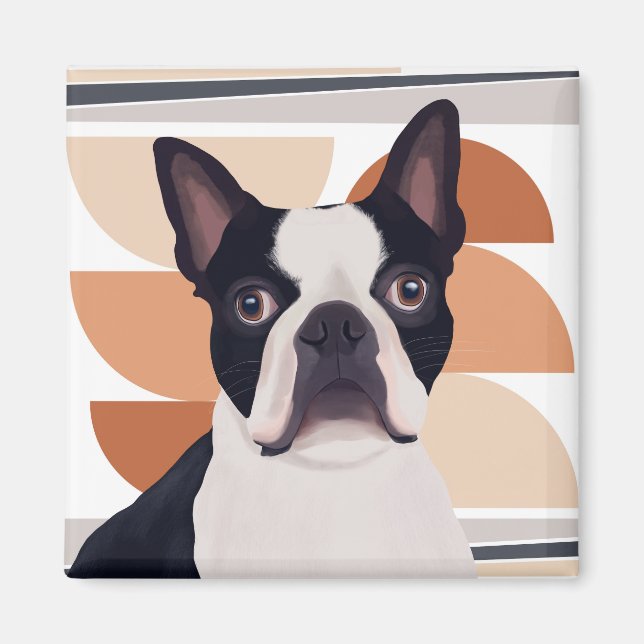 Aimant Chien de Boston Terrier - Orange Géométrique (Devant)