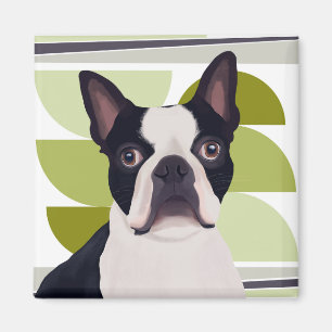 Aimant Chien de Boston Terrier - Vert géométrique