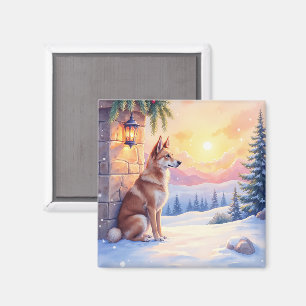 Aimant Chien de Canaan Désert Pierre Noël d'hiver Art