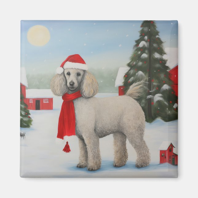 Aimant Chien de caniche à Noël de neige (Devant)