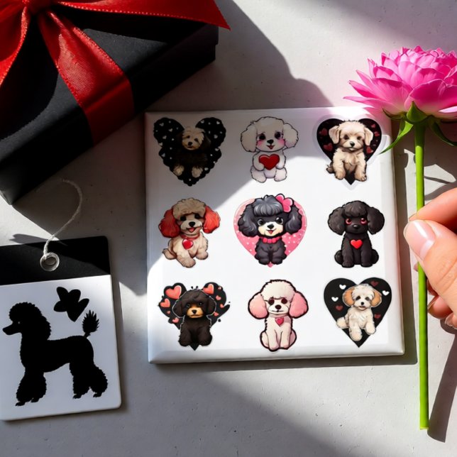 Aimant Chien de caniche de Saint-Valentin | AMOUREUX DE L (Sweet Valentine Poodle Dog Magnet with Hearts)