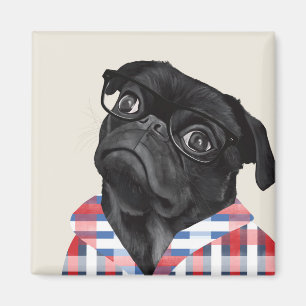 Aimant Chien De Carlin Noir Avec Lunettes Et Chemise