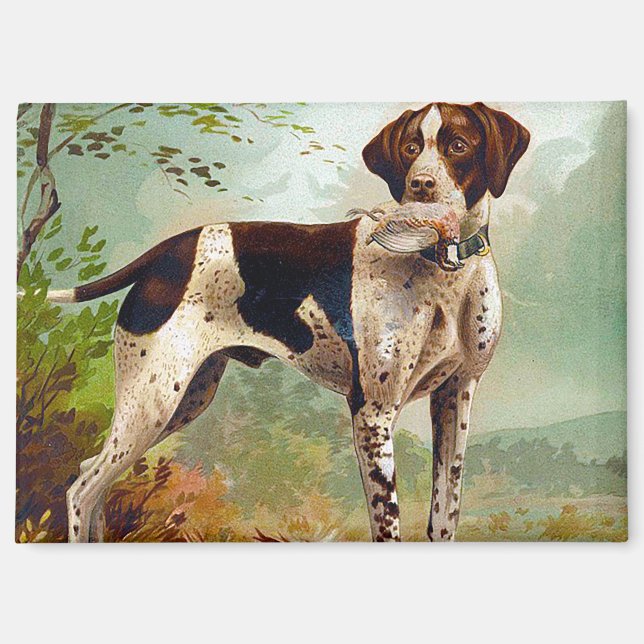 Aimant Chien de chasse avec oiseau dans la bouche (Recto)
