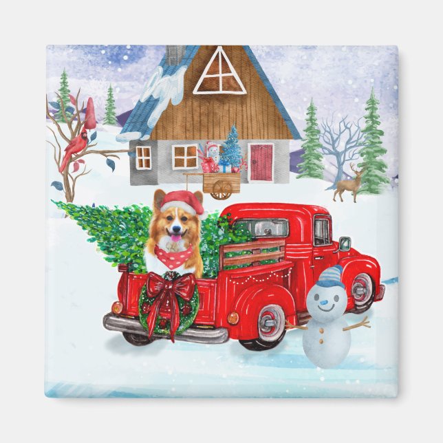 Aimant Chien de Corgi dans la livraison de Noël Camion ne (Devant)