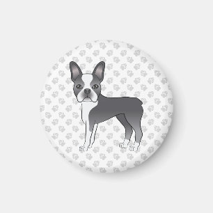 Aimant Chien de dessin animé Boston Terrier bleu et blanc