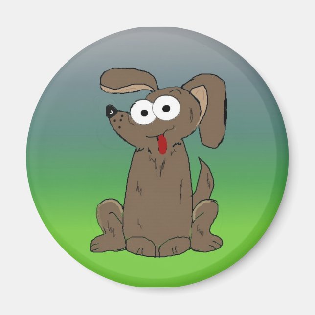 Aimant Chien de dessin animé drôle aux yeux exorbités (Devant)
