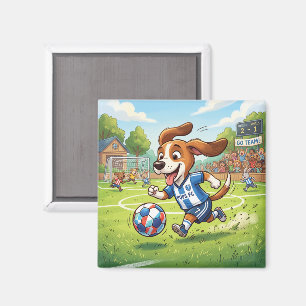 Aimant Chien de dessin animé jouant au football